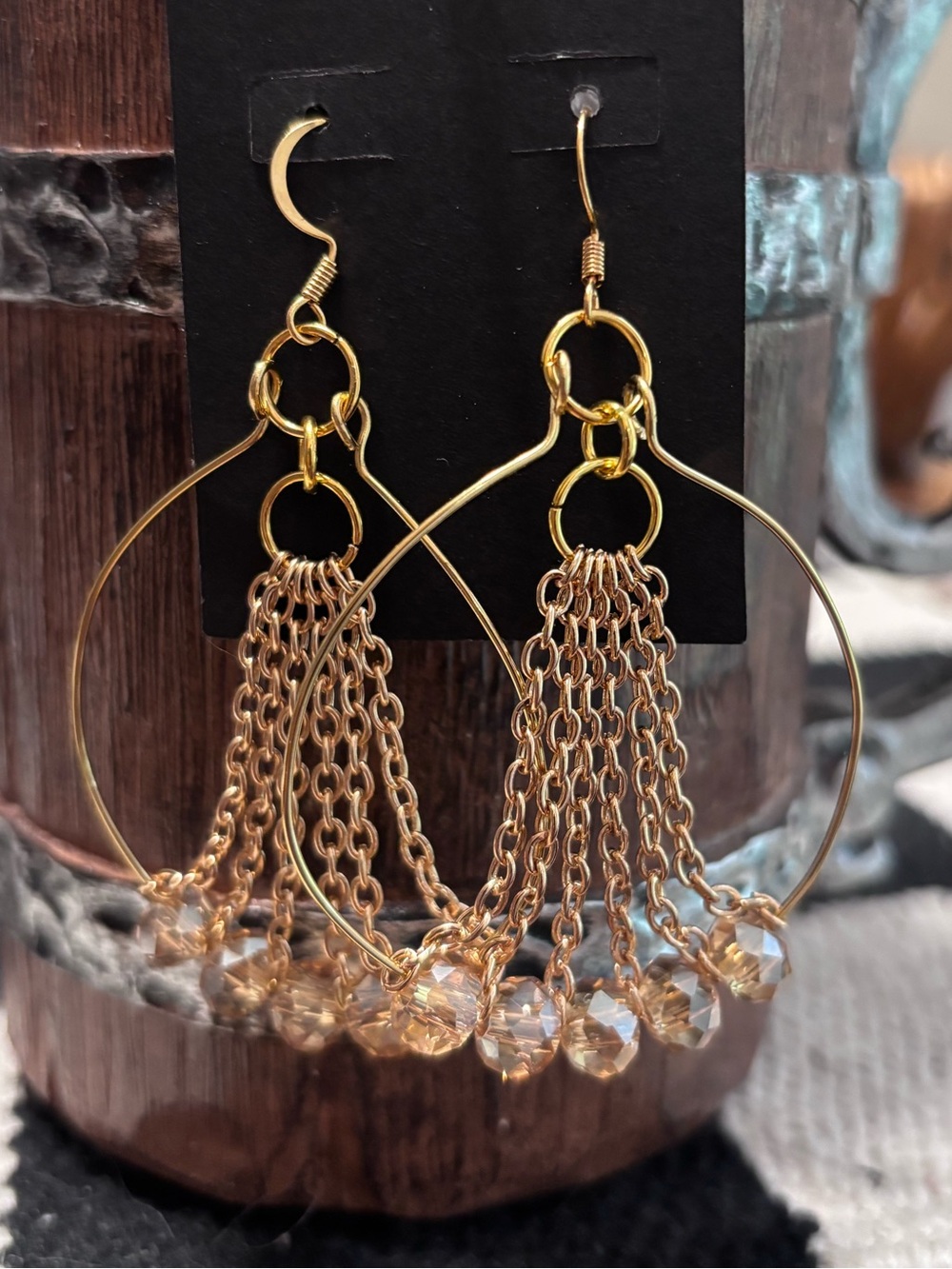 Gold Hoop Earrings with Crystal Tassels - Women Jewelry